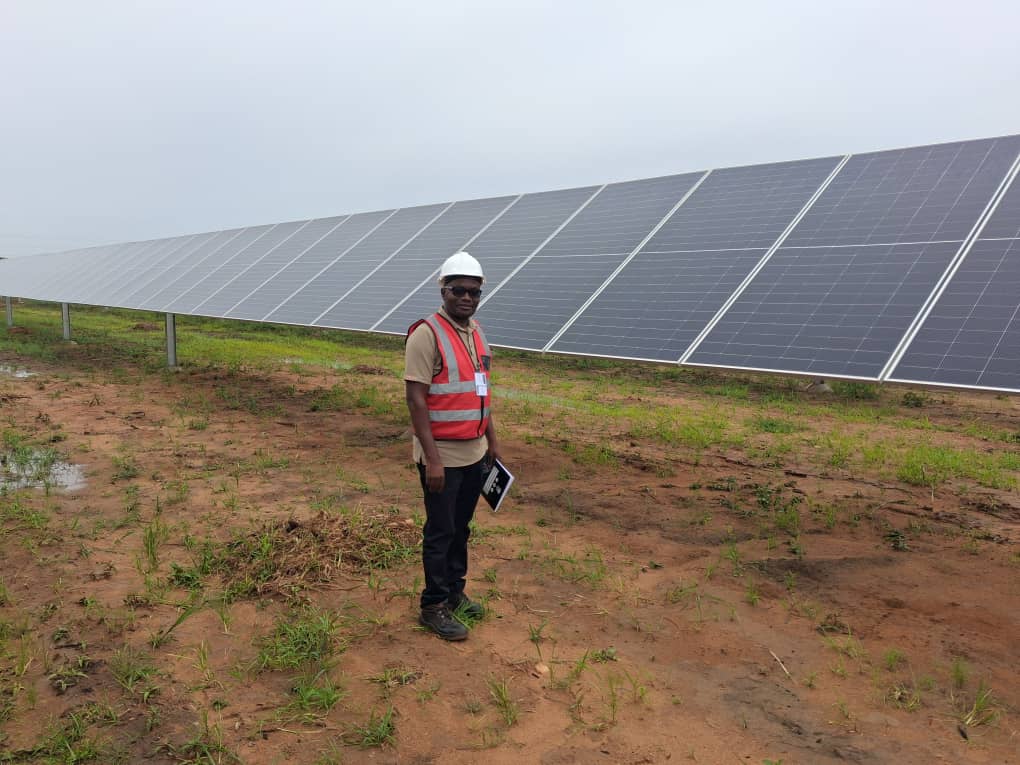 Engineer at solar PV panel installation