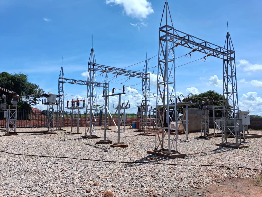 Substation with transformer and steel structures