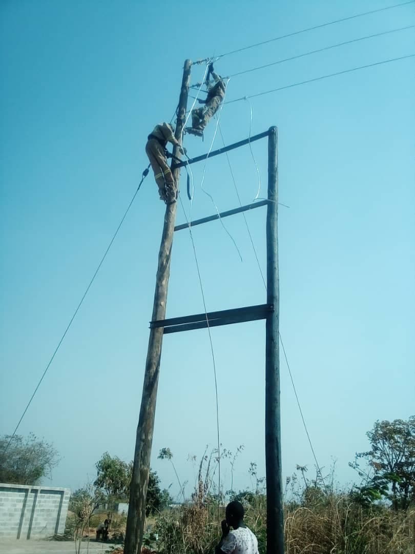 Lineman working on distribution line construction
